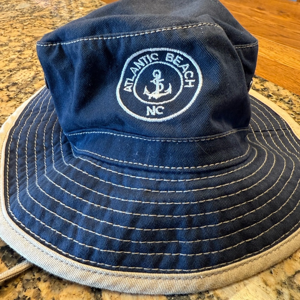 North Carolina Atlantic Beach Navy Blue Bucket Hat w/ white Embroidered Logo OS